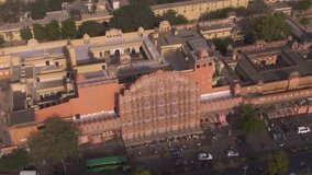 Hawa Mahal in Jaipur, 4k aerial drone footage