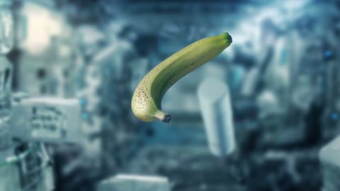 Banana Floating In Zero Gravity In Space