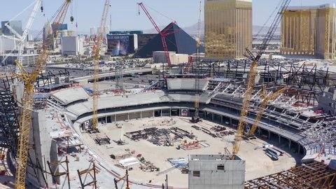Las Vegas, Nevada/USA - March 24, 2019:  Construction progress at the Las Vegas Stadium, future home of the Raiders NFL Football Team, starts to reveal some major progress towards completion.
