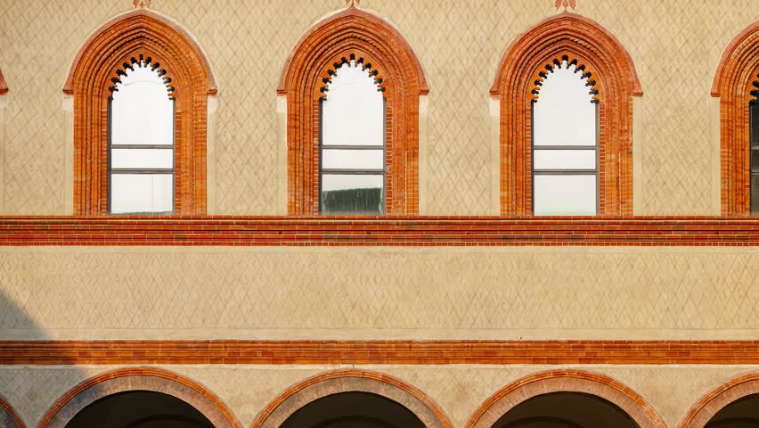 Ancient Sforza Castle in Milan city. Beautiful old Castello Sforzesco in Milano built in 15th century.Classic medieval Italian fortification architecture. Built at times of renaissance in Italy