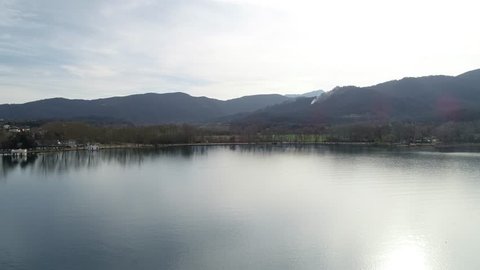 4K drone footage of the shores of the pond of Banyoles in Catalonia