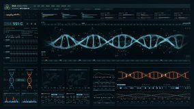 Detailed digital interface of futuristic DNA analysis process. Human DNA sequence monitor. High quality medical HUD. Front view of green futuristic medical screen in hospital. - Powered by Shutterstock - Get 15% off with code: PIKWIZARD15