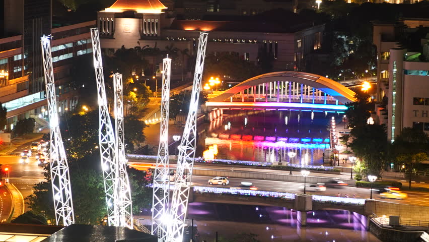 Amazing and colorful time lapse of Singapore City on a busy night