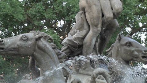 Slow motion tilt of the sculpture at Fontana Di Proserpina in Catania, Italy