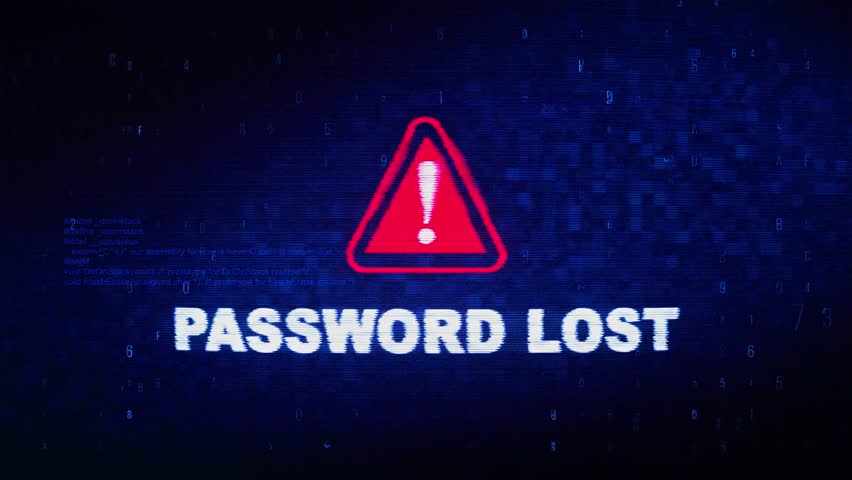 Password Lost Text Digital Noise Glitch Effect Tv Screen Background. Login and Password With System Error Security ,Hacking Alert , Cyber Crime Attack Computer Error Distortion Message .