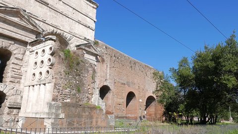 Glitch effect. Larger Gate. Piazzale Labicano. Rome, Italy