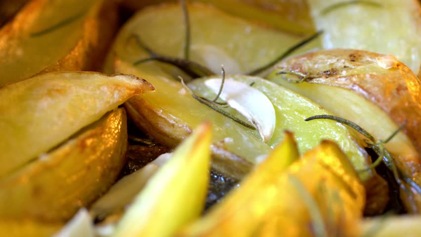 Roasted potatoes with rosemary and spices.