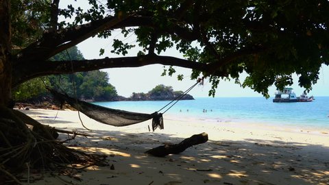 cradle swing hang on the big tree in Kwangpeeb beach Phayam island Ranong Thailand
