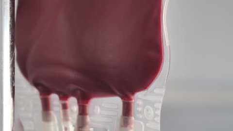 Close up footage of a bag of blood at the blood transfusion department, the shot is moving...