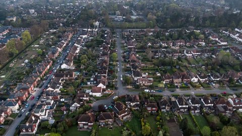 Aerial Shot of classic British housing estate, English houses and homes from above 