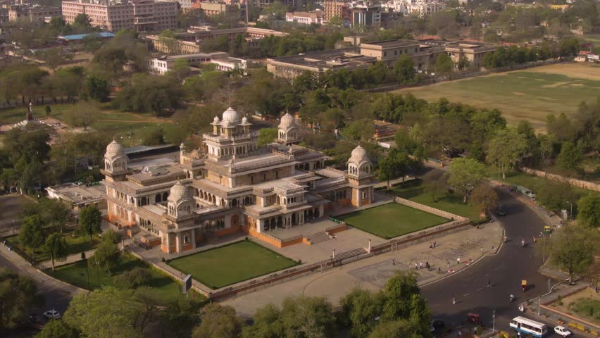 Albert Hall, Jaipur, India, 4k drone aerial footage