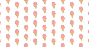 Ice cream cones background clip motion backdrop video in a seamless repeating loop.  Pink color cute icecream cone pattern white background high definition motion video clip
