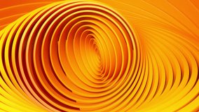 Abstract background with orange rotating rings. Geometric concept with colorful moving tubes. Motion design. Smooth hypnotic pattern. 3d loop animation. Seamless composition. Radial ripples. 4K UHD