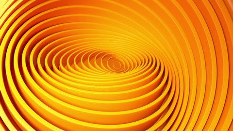 Abstract background with orange rotating rings. Geometric concept with colorful moving tubes. Motion design. Smooth hypnotic pattern. 3d loop animation. Seamless composition. Radial ripples. 4K UHD