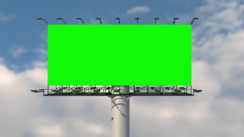 Green screen blank billboard outdoor advertising at blue sky with clouds time lapse background. Space available for advertising ro your message. 