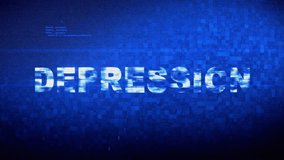 Depression Text Digital Noise Twitch and Glitch Effect Tv Screen Loop Animation Background.  Retro VHS Vintage and Pixel Distortion Glitches Computer Error Message. - Powered by Shutterstock - Get 15% off with code: PIKWIZARD15