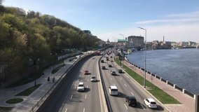 Time-lapse video 4k: cars moving on the highway, traffic in Kiev, Ukraine.