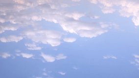 Time lapse aerial clouds, blue beautiful clean sky in horizon, very nice colourful weather, soft building, forming cloudscape, panoramic view. #FHD.