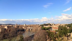 Glitch effect. River Tibr, view from the Giardino degli Aranci. Rome, Italy. Time Lapse