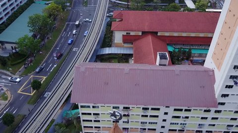 Asian Content (Singapore Places Of Worship) : Aerial travelling shot of Islamic Mosque Masjid Al-Iman in the heart of Residential Estate - Singapore Circa June 2017.