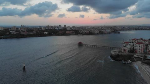 Sunset at the old port and town of Mombasa. Aerial shots.