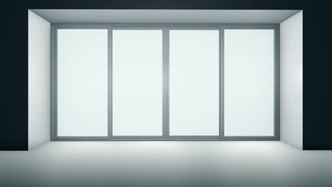 Double sliding automatic glass doors in night interior. Entrance or exit to supermarket, train station or office. Realistic 3d animation with alpha matte.