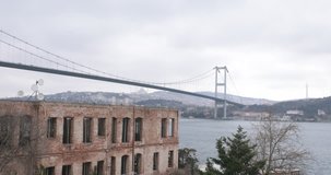 Istanbul panoramic city view 4K video capture time lapse video cloudy grey sky bridge sea historic old building wonderful scene square tourism travel trip vacation vessels Turkey. 