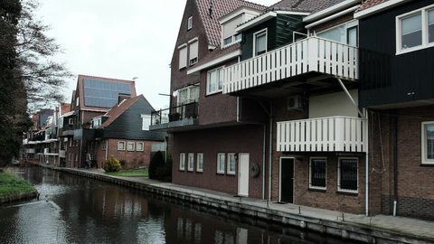 Beautiful architecture Volendam. Typical small Dutch houses facades in Volendam, Netherlands