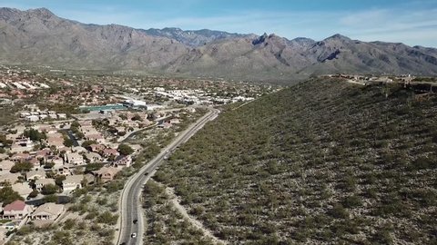 Arizona Aerial View of Sabino Canyon and Catalina Foothill Mountains