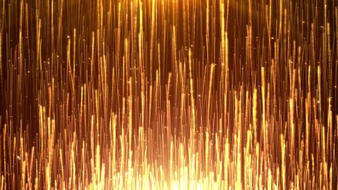 Gold particle Rays rising is spectacular motion graphics background. Elegant gold particle stripes continue to rise, luxurious particle light, awards ceremony party performance celebration background.