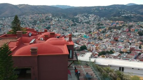 Aerial view of the colorful city of Guanajuato, México.