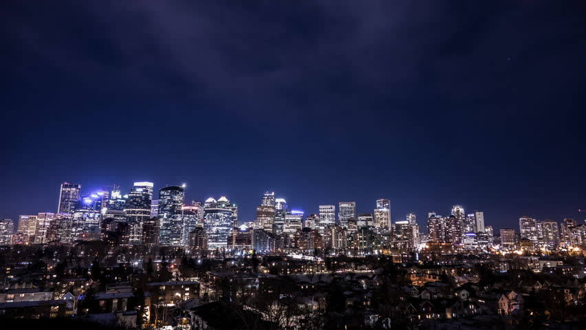 Time lapse at night of Calgary City, Canada.