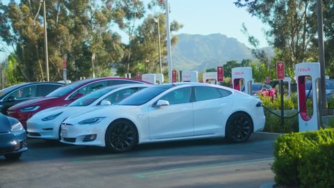 Tesla Supercharger / Electric Vehicles EV charging at charging stations in Calabasas, California / 04.20.2019