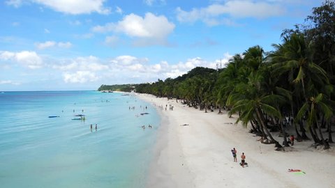 Pristine White Sand Beach, Palm Trees, Crystal Water. Boracay, Philippines.