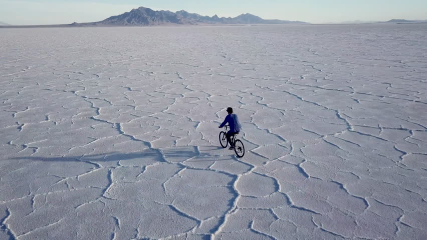 Mountain biking over the Bonneville Salt Flats in Utah
