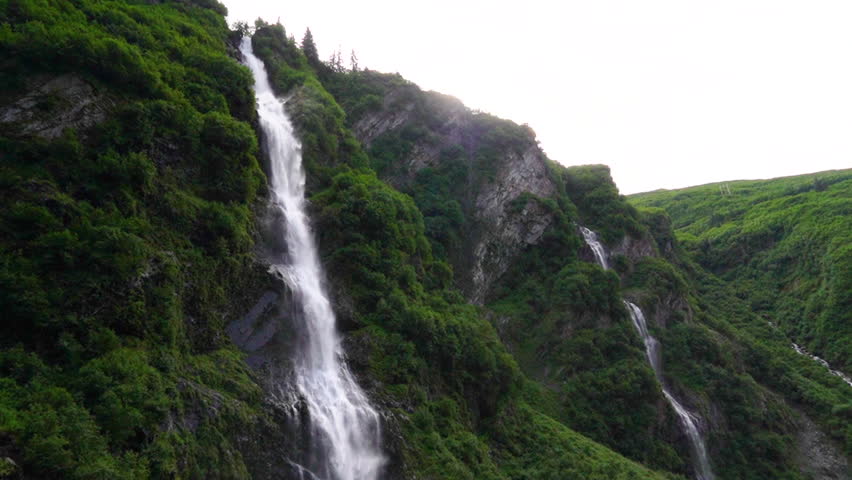 View of the Horsetail Falls in Keystone Canyon in Valdez Alaska, along the Richardson Highway in summer