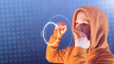 teenage girl, with orange hoodie and sweatshirt, screams sound waves, ideal footage to represent social bullying
