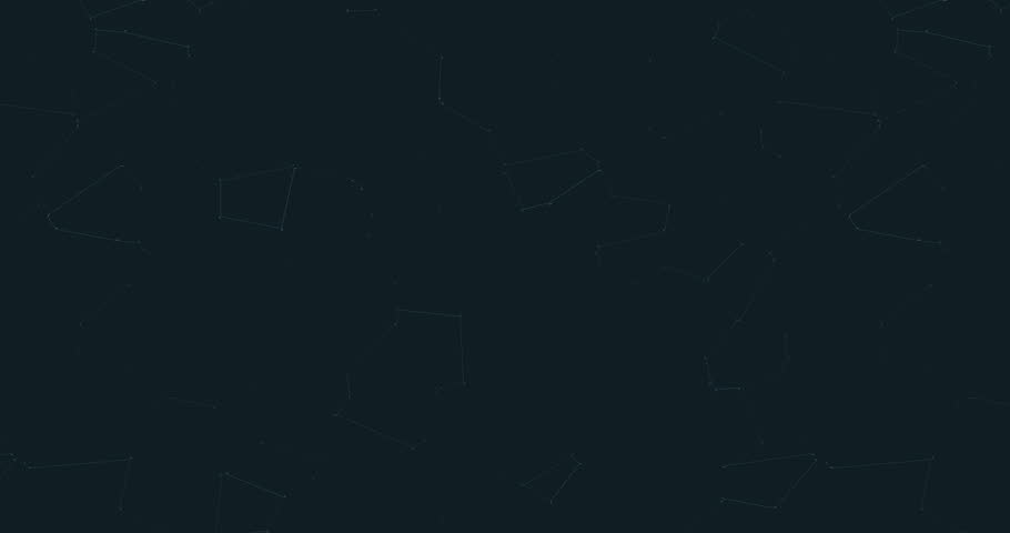 Minimalistic techonology animated background with lines and dots connected together as network on dark blue field. 