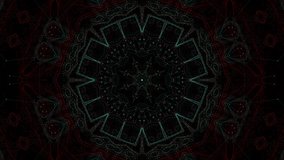 Seamless abstract symmetric mandala kaleidoscopic effect on black background