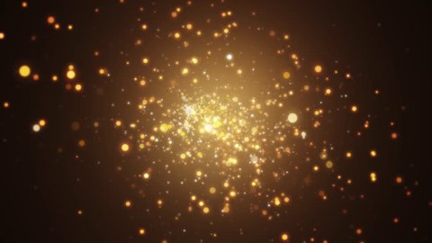 Golden glitters dackground in slow motion. Background gold movement. Universe gold dust with stars on black background. Motion abstract of particles. VJ Seamless loop. 4k