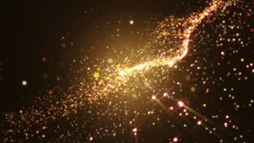 Background gold movement. Universe gold dust with stars on black background. Motion abstract of particles. VJ Seamless loop. 4k