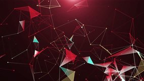 Abstract red geometrical lines with moving triangles and dots on a black background. Loop animations. 4k