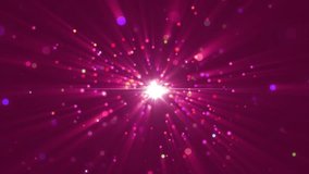 Space pink background with particles. Space purple dust with stars on black background. Sunlight of beams and gloss of particles galaxies. VJ Seamless loop. 4k