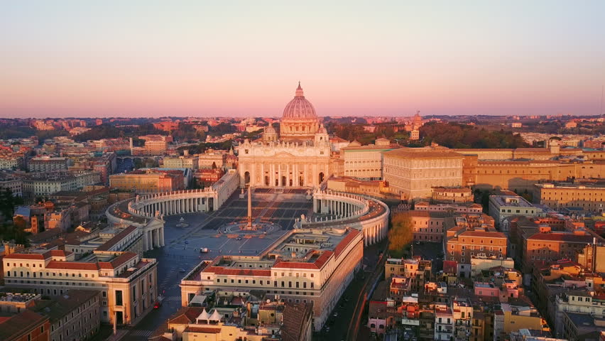 Aerial view of vatican city fly toward to st peter square basilica at sunrise rome italy | Shutterstock HD Video #1028188574