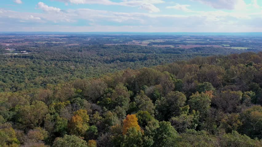 Aerial view of hills and dense forests in Pennsylvania, Mount Gretna is a popular destination for hiking and other outdoor activities