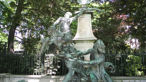 Paris, France - Circa 2017: Fountain monument of Eugene Delacroix fountain in Le Jardin du Luxembourg