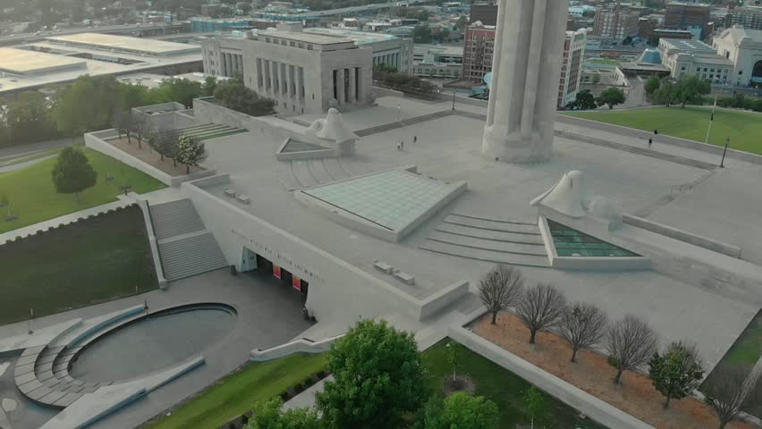 The World War I Memorial Grounds stock video is a stunning piece of footage that shows Kansas City monument from above.