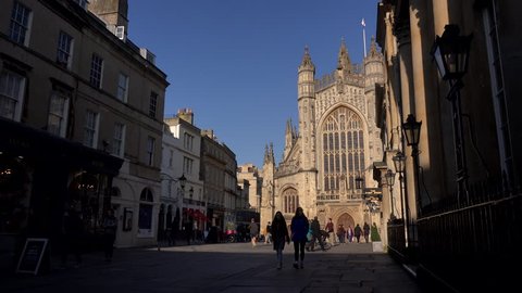 Bath, Somerset / England - April 13 2019: Bath has the best examples of classical architecture in England. It is famous for its baths and as a spa town. UK England 4K