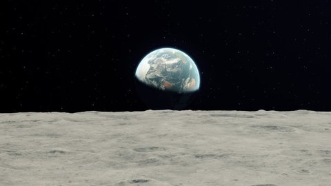 4K Realistic earthrise from moon as seen from a spacecraft orbiting the moon. High quality 3d animation. Elements of this image furnished by NASA.
