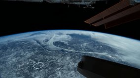 Planet Earth seen from the ISS. Space exploration of planet Earth at night. Elements of this video furnished by NASA.